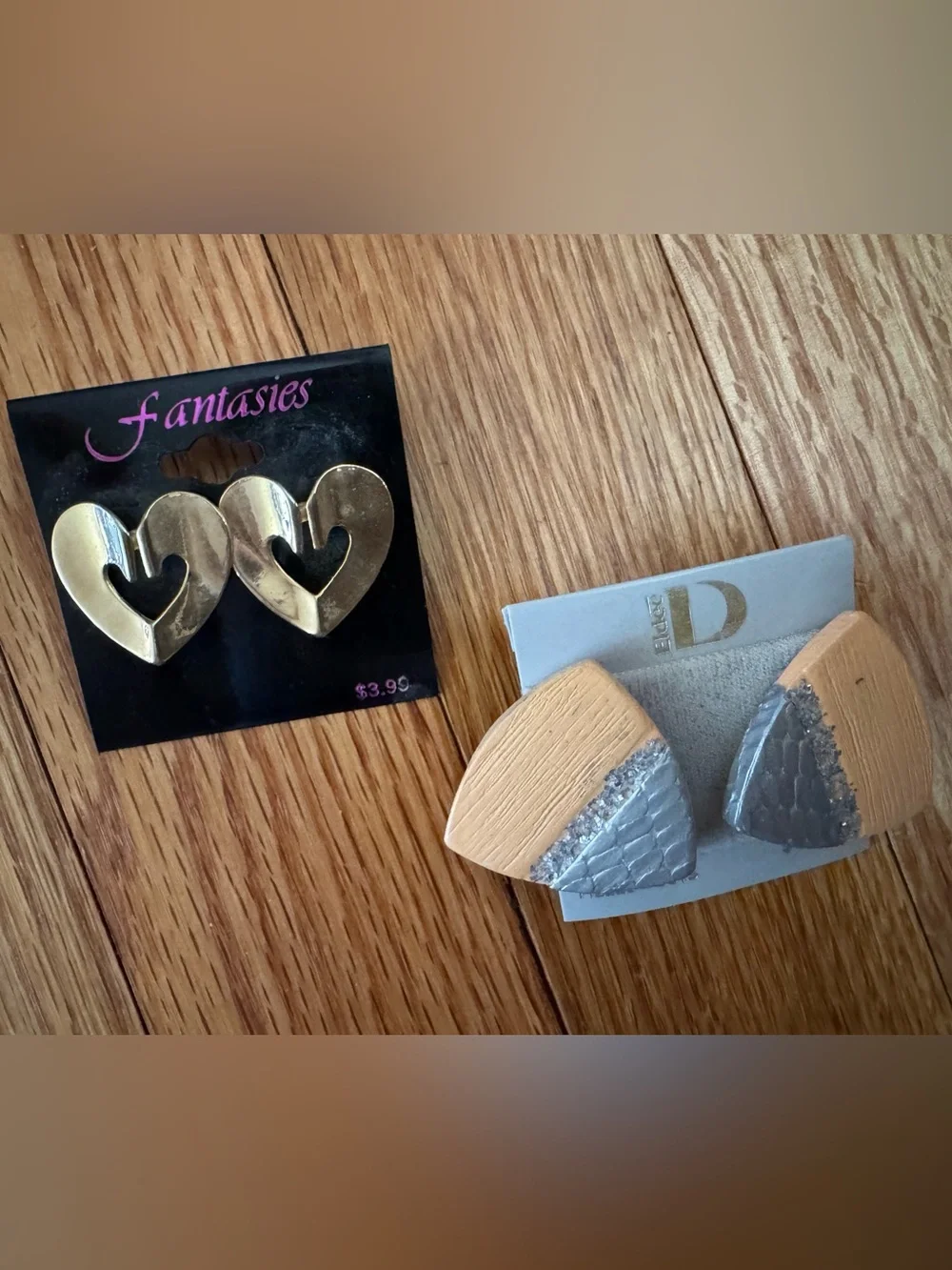 Gold Heart Earrings + Two-Tone Wood & Silver Stone Pierced Earrings